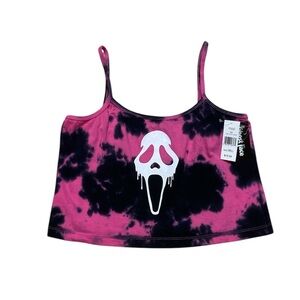 Ghostface Cropped Camisole Tank Top Women’s S Pink Tie Dye Black Halloween Shirt